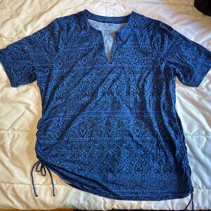 Lands End blue with black paisley swim shirt, 1x